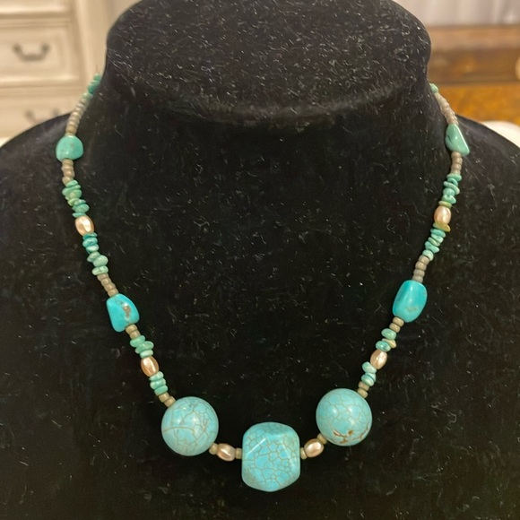 Vintage Southwestern Turquoise Beaded Choker Collar Navajo Statement Necklace - Picture 1 of 3